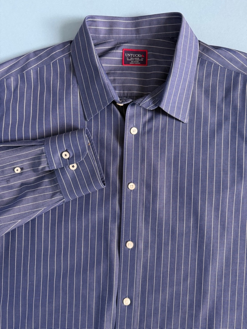 UNTUCKit Gifford Button Up Blue Pinstripe Mens Long Sleeve Dress Shirt